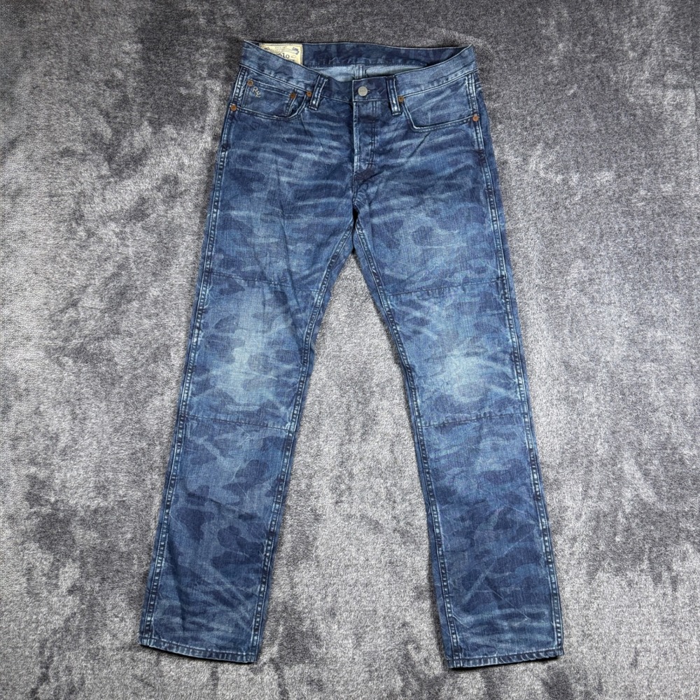 Polo Ralph Lauren Camo Blue Denim Jeans Mens 30x30 Straight Leg Dungaree